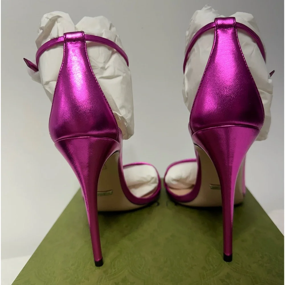 Gucci Heels Sandal Fuchsia Leather 💖 Size 39 - Picture 4 of 12